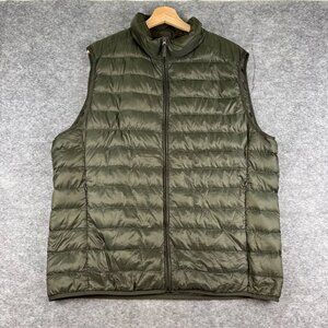 Uniqlo Down Puffer Vest Womens XL Green Zip Pockets Lightweight Outdoor Travel